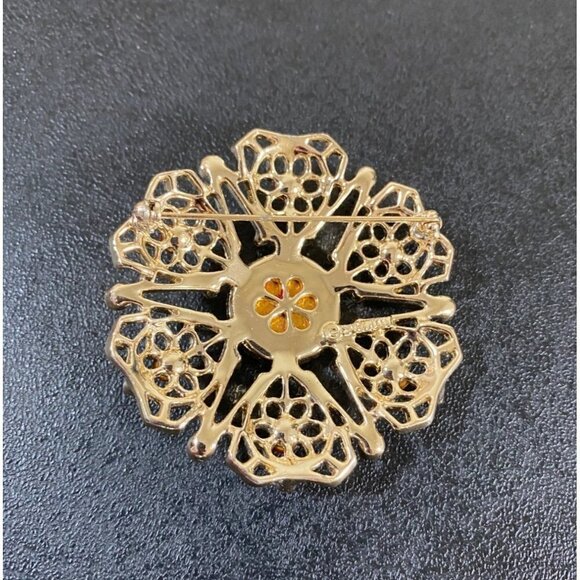 Sarah Coventry Serenade Filigree Star Red Cabochon Rhinestones Pin Brooch - Picture 5 of 7